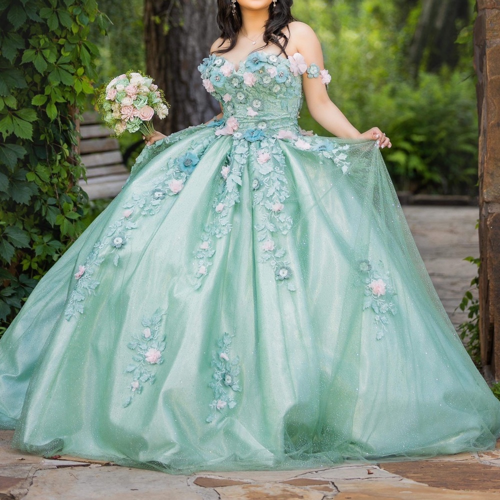 Floral Sage Green Quinceanera Dress